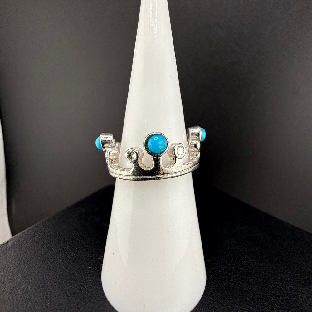Vintage Sterling Silver Crown Ring Blue Tiara Band 6